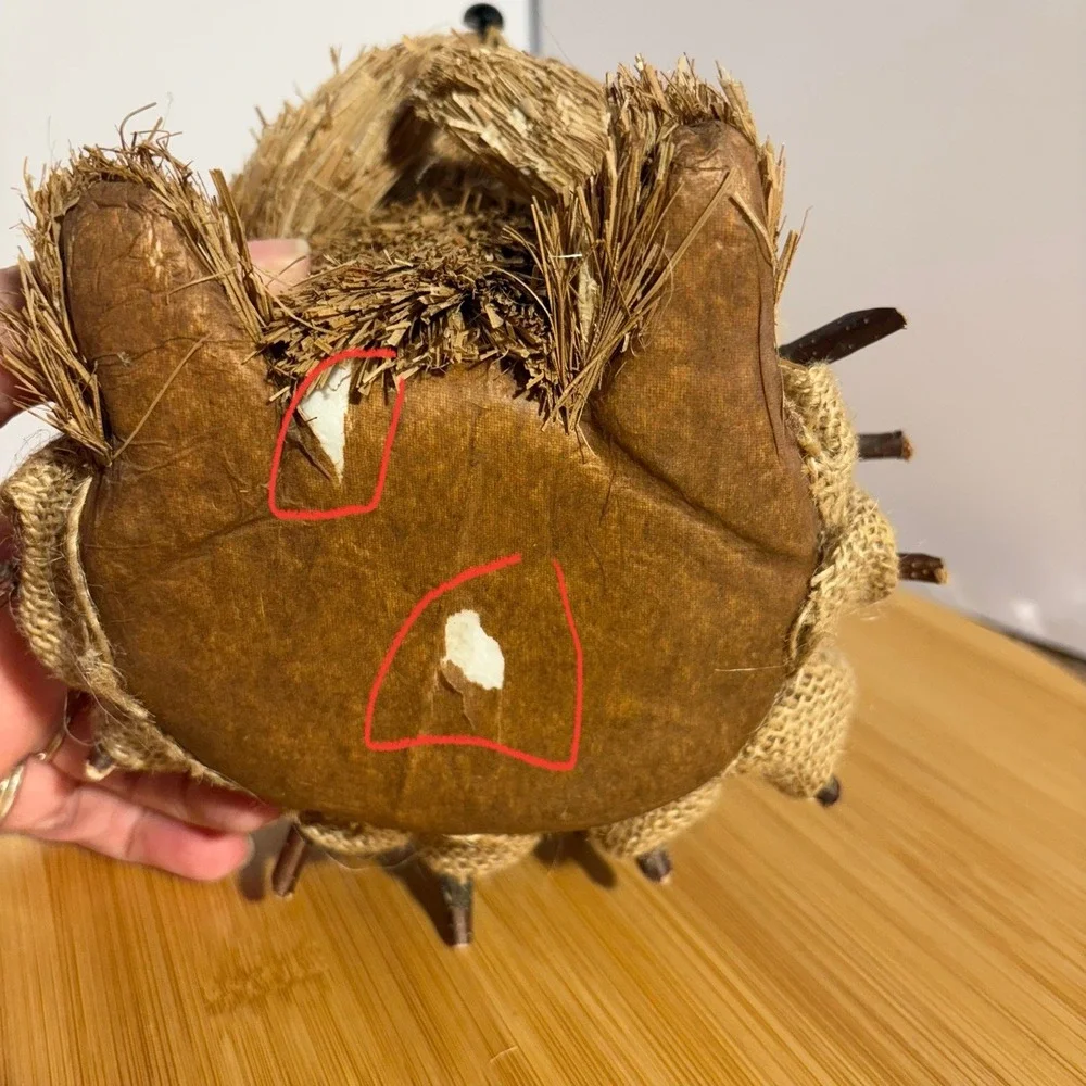 Hand Crafted Hedgehog Natural Twig Straw Burlap Figurine Brown Porcupine Animal